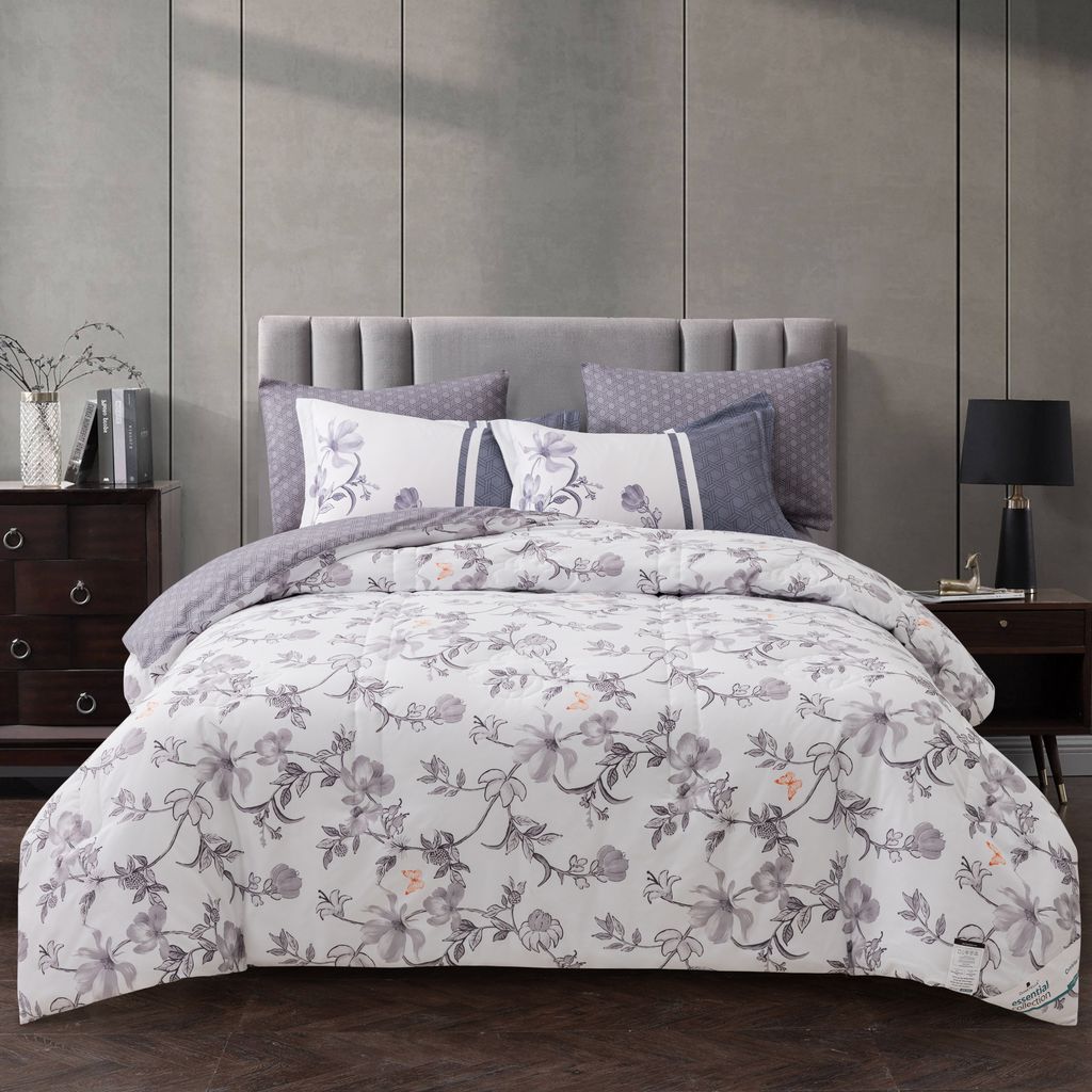 Printed Comforter Set 6-Pcs King Size (200 X 200 Cm)With Super-Soft Down Alterntaive Filing,White