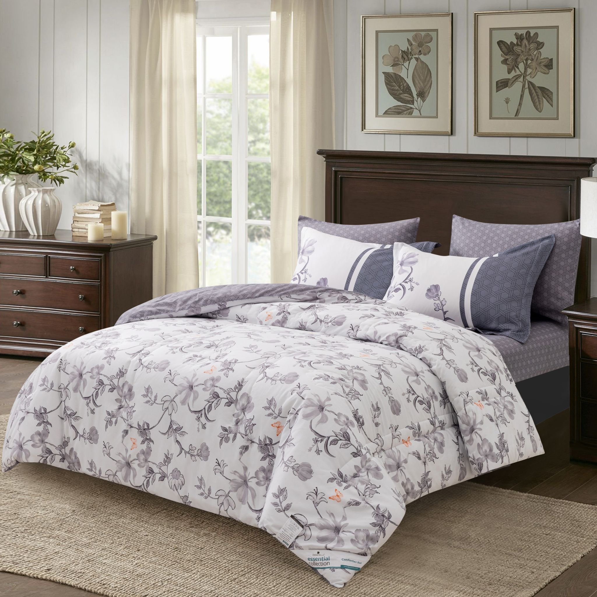 Printed Comforter Set 4-Pcs Single Size (140 X 200 Cm)With Super-Soft Down Alterntaive Filing,White