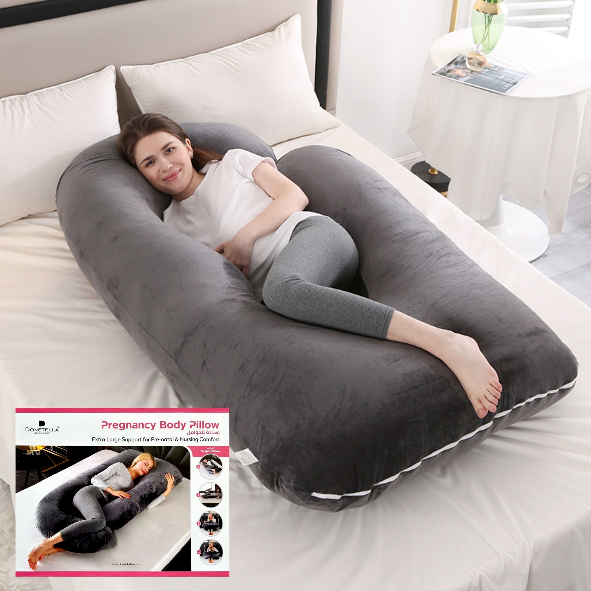 Pregnancy Pillow For Complete Support for Back, Hips, Legs, Belly, Grey