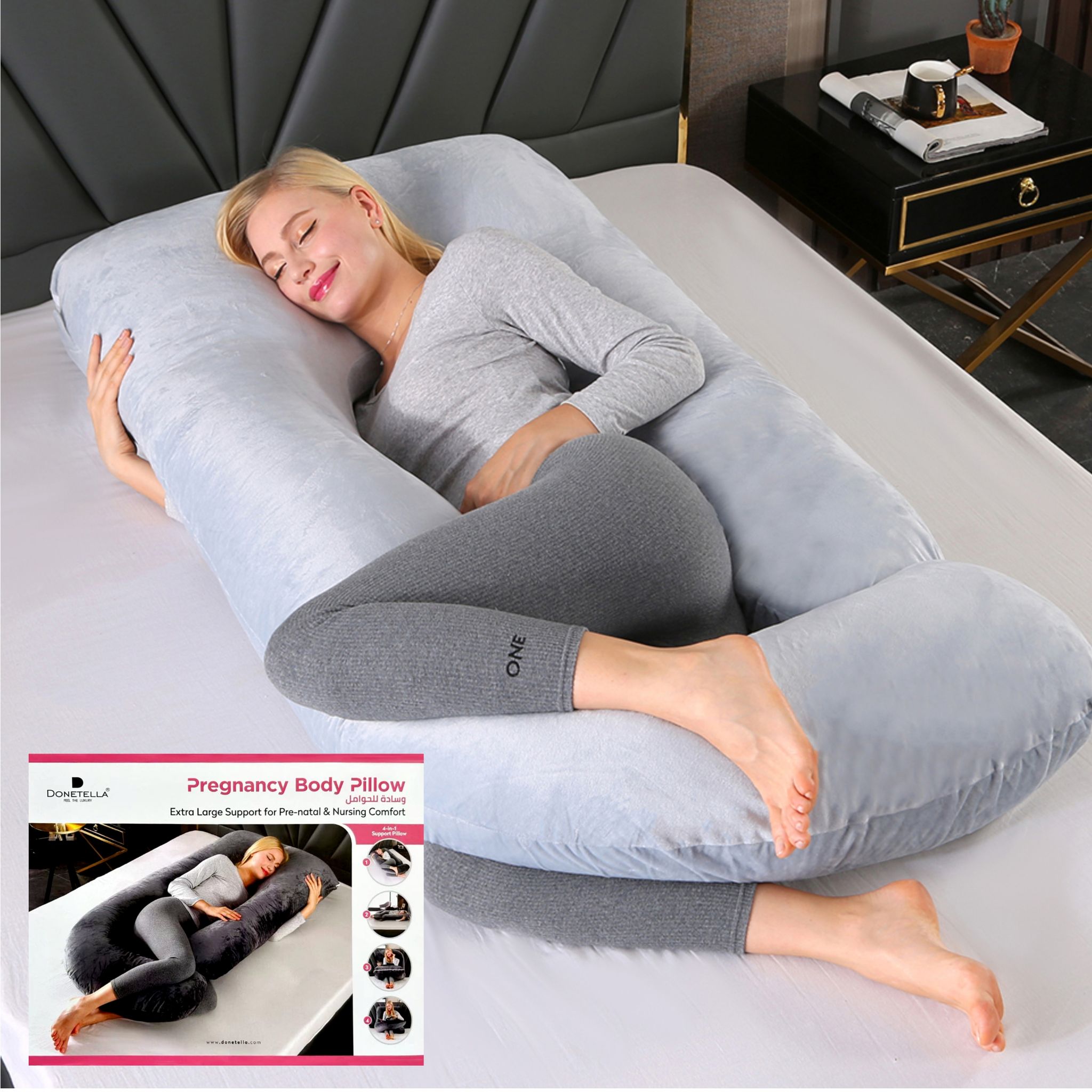 Pregnancy Pillow For Complete Support for Back, Hips, Legs, Belly, Silver