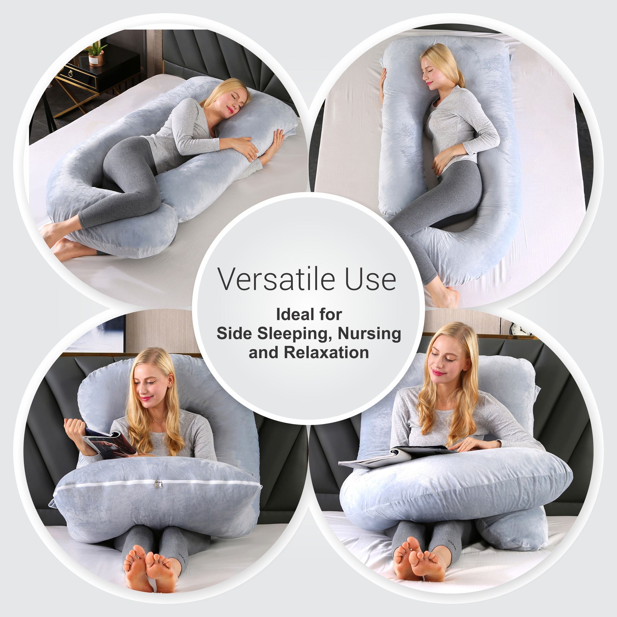 Pregnancy Pillow For Complete Support for Back, Hips, Legs, Belly, Silver