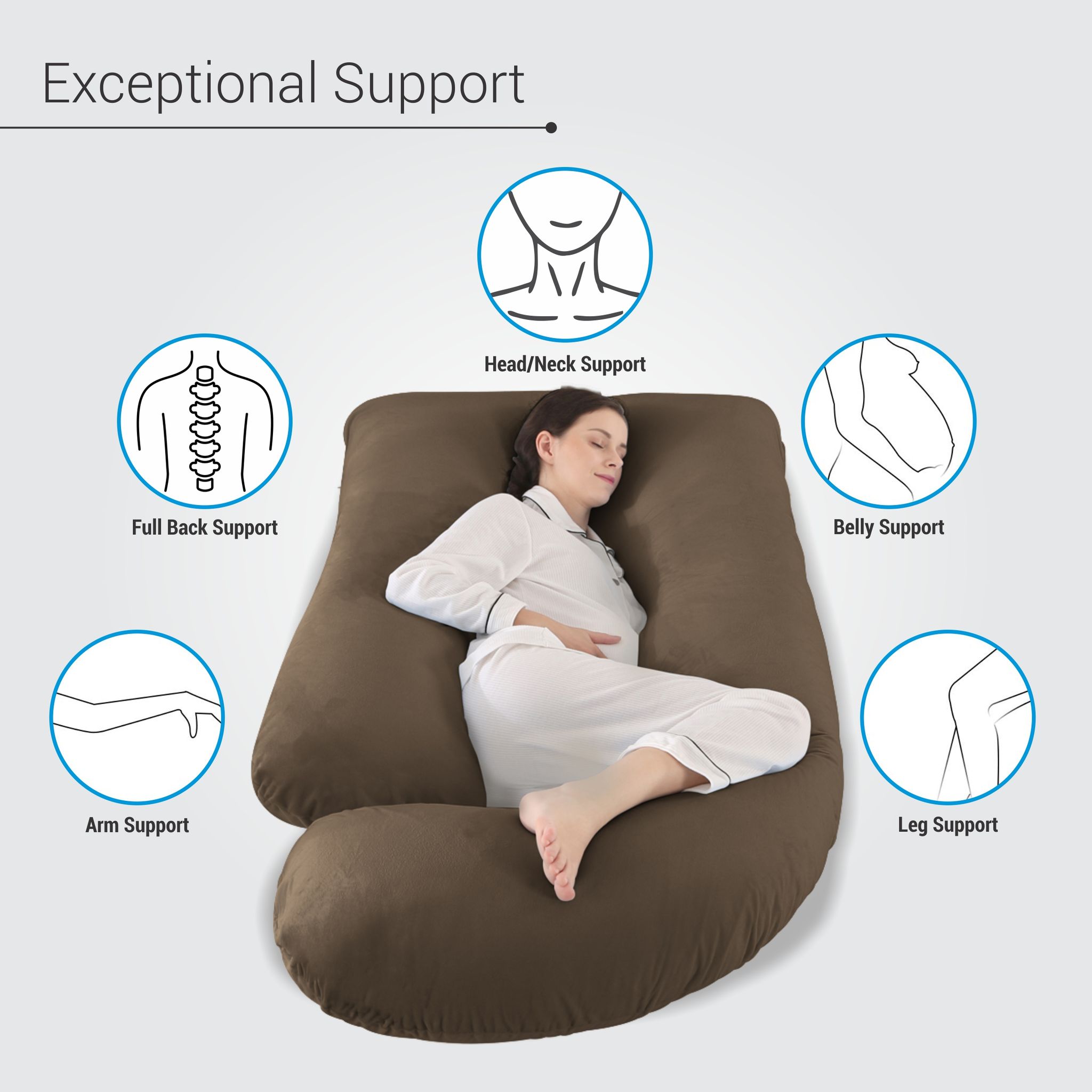 Pregnancy Pillow For Complete Support for Back, Hips, Legs, Belly, Brown