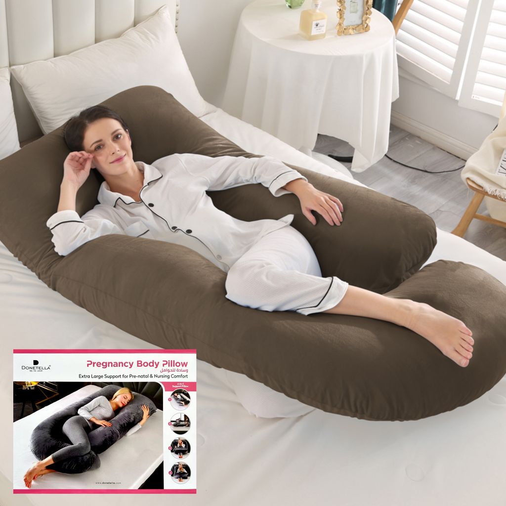 Pregnancy Pillow For Complete Support for Back, Hips, Legs, Belly, Brown