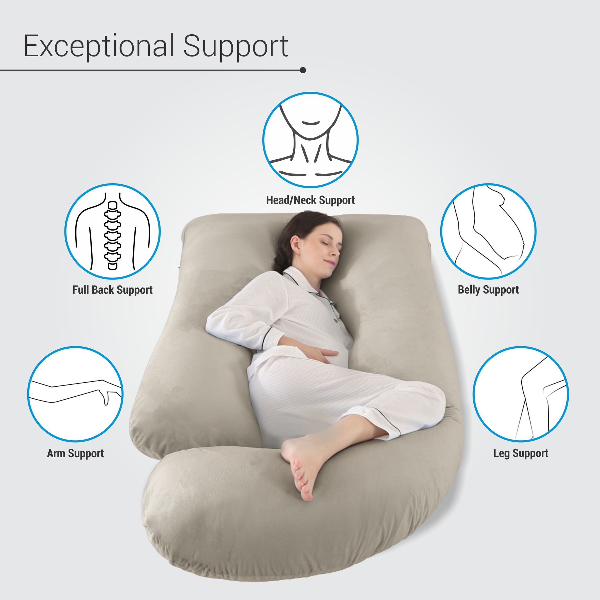 Pregnancy Pillow For Complete Support for Back, Hips, Legs, Belly, Ansonia