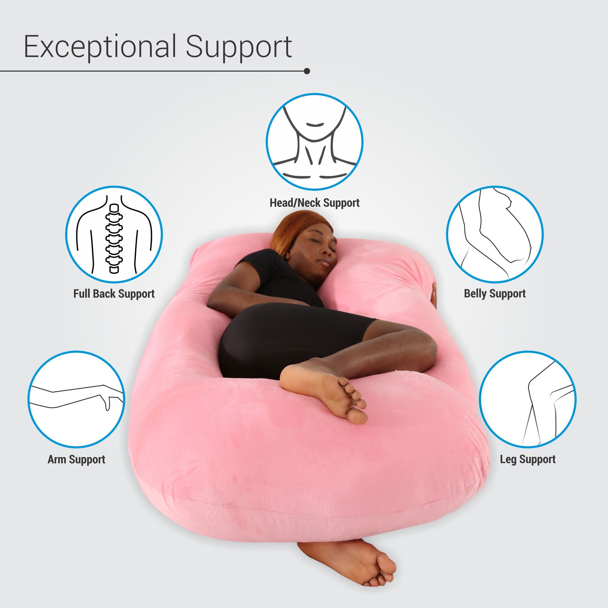 Pregnancy Pillow For Complete Support for Back, Hips, Legs, Belly, Pink