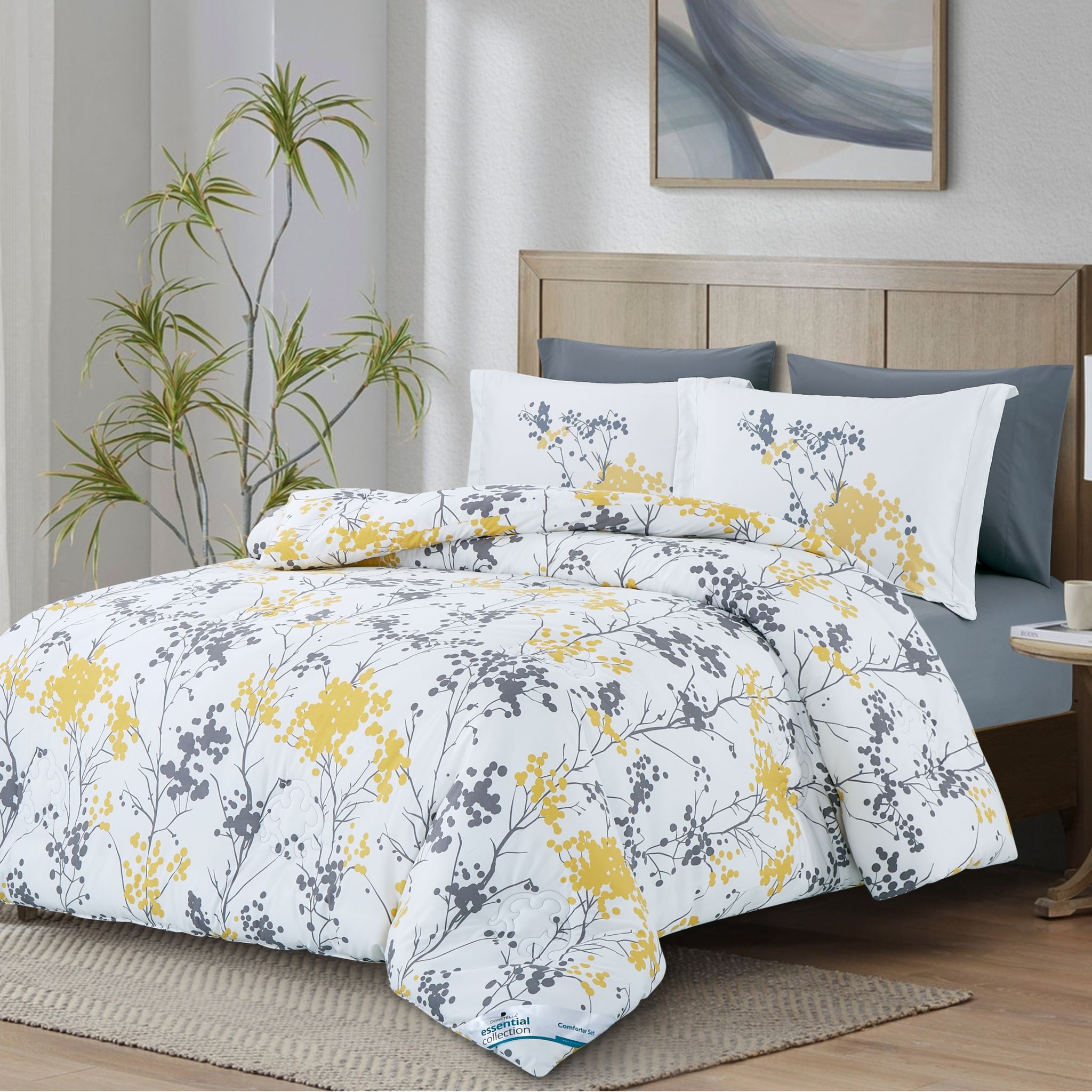 Printed Comforter Set 6-Pcs King Size With Removable Filler And Down Alternative Filling, Vista White