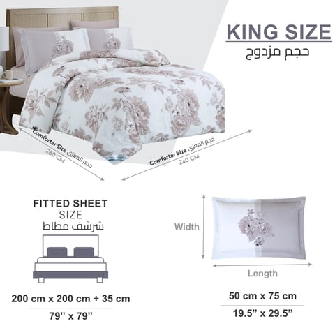 Printed Comforter Set 6-Pcs King Size With Removable Filler And Down Alternative Filling, Sea MIst