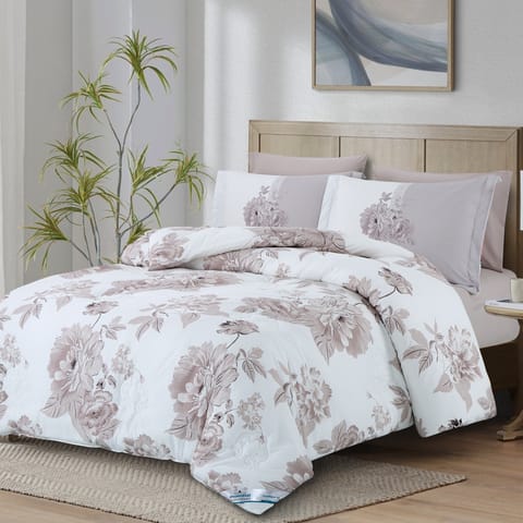 Printed Comforter Set 6-Pcs King Size With Removable Filler And Down Alternative Filling, Sea MIst