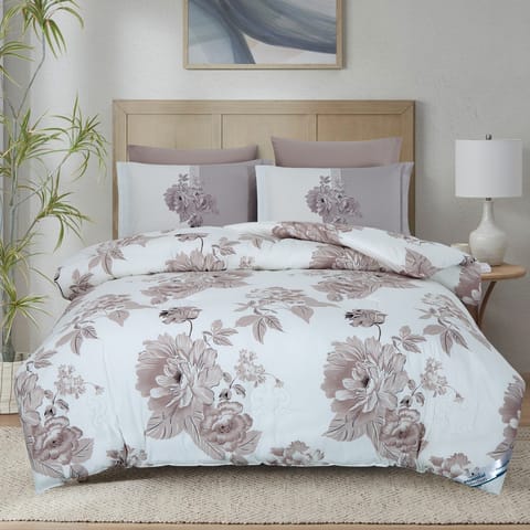 Printed Comforter Set 6-Pcs King Size  With Removable Filler And Down Alternative Filling, Pale Slate