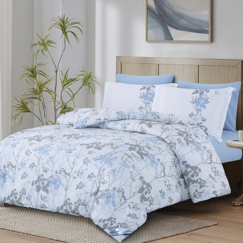 Printed Comforter Set 6-Pcs King Size With Removable Filler And Down Alternative Filling, Sea MIst