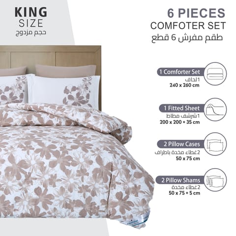 Printed Comforter Set 6-Pcs King Size With Removable Filler And Down Alternative Filling, Sea MIst