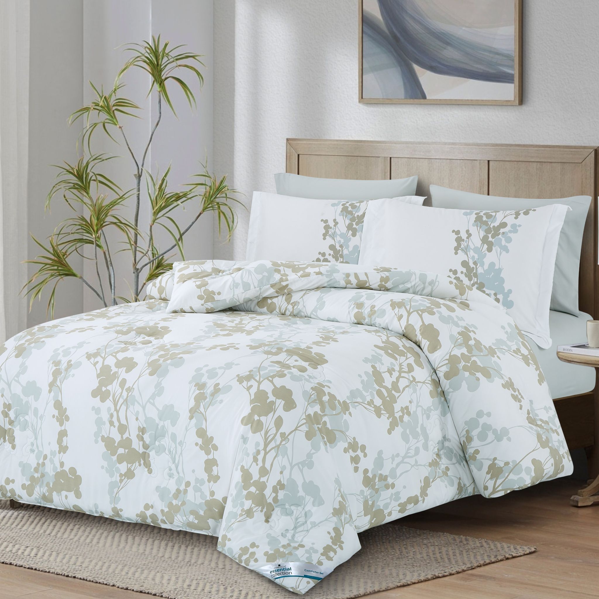 Printed Comforter Set 6-Pcs King Size With Removable Filler And Down Alternative Filling, Seashell