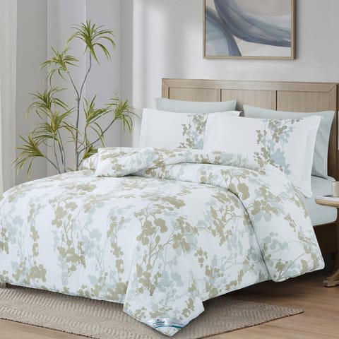 Printed Comforter Set 6-Pcs King Size With Removable Filler And Down Alternative Filling, Sea MIst