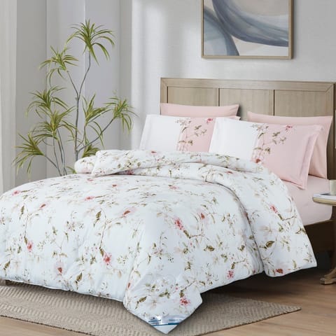 Printed Comforter Set 6-Pcs King Size With Removable Filler And Down Alternative Filling, Sea MIst