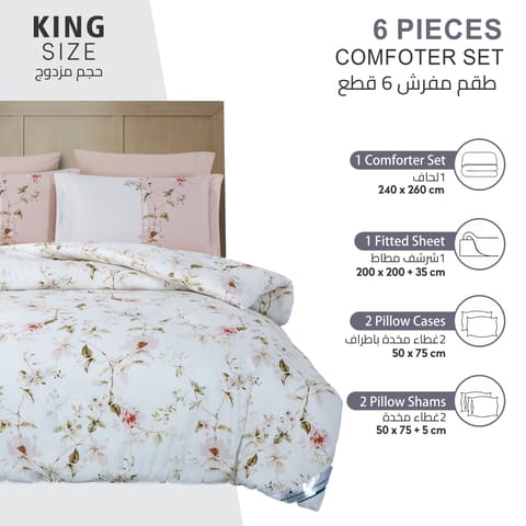 Printed Comforter Set 6-Pcs King Size With Removable Filler And Down Alternative Filling, Sea MIst