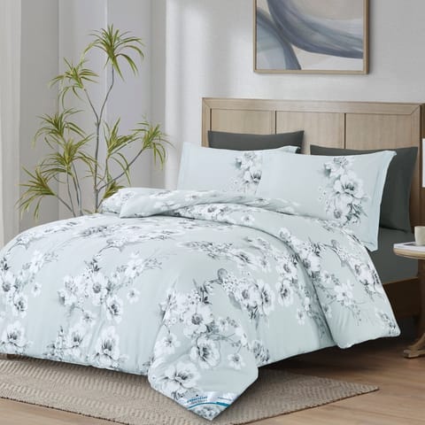 Printed Comforter Set 6-Pcs King Size With Removable Filler And Down Alternative Filling, Sea MIst