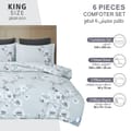 Printed Comforter Set 6-Pcs King Size With Removable Filler And Down Alternative Filling, Pastel Grey