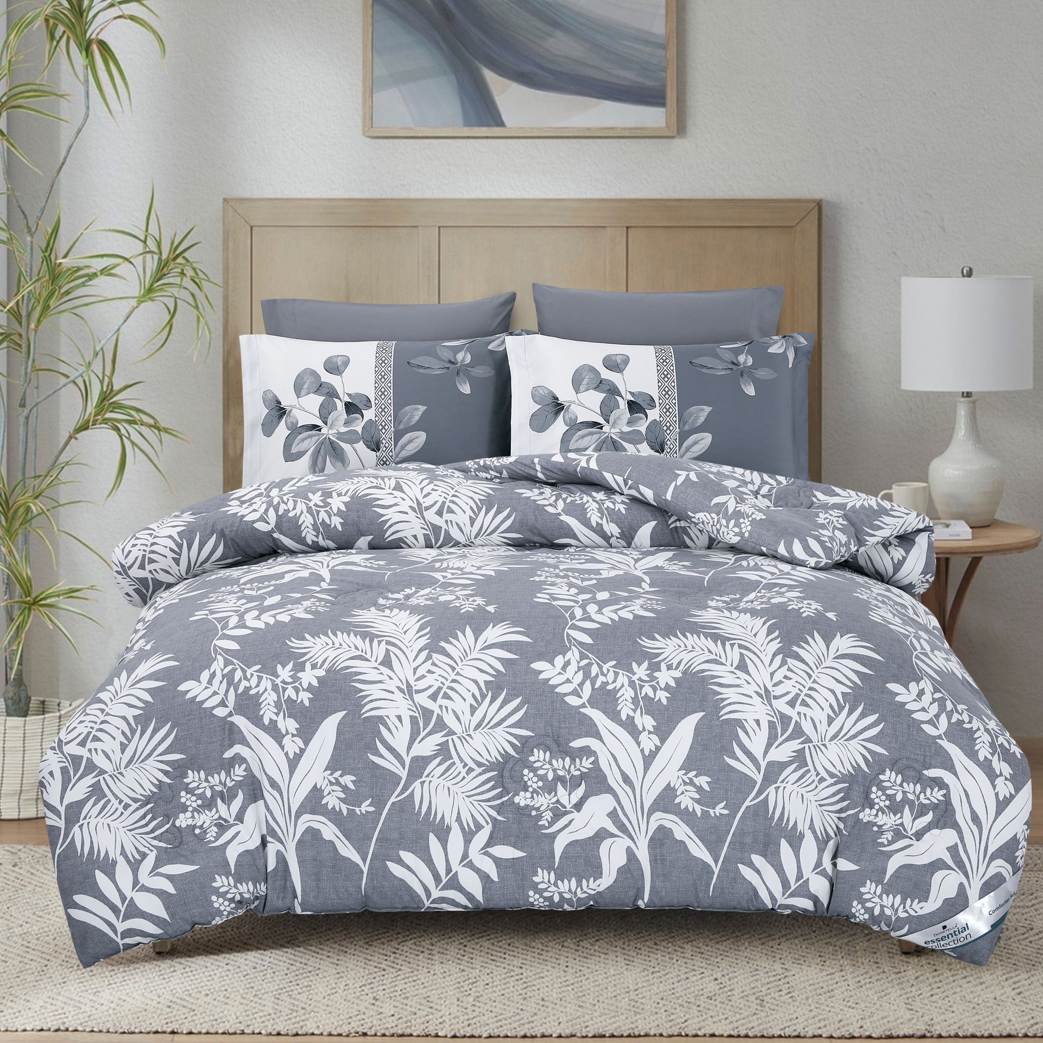 Printed Comforter Set 6-Pcs King Size With Removable Filler And Down Alternative Filling, Grey