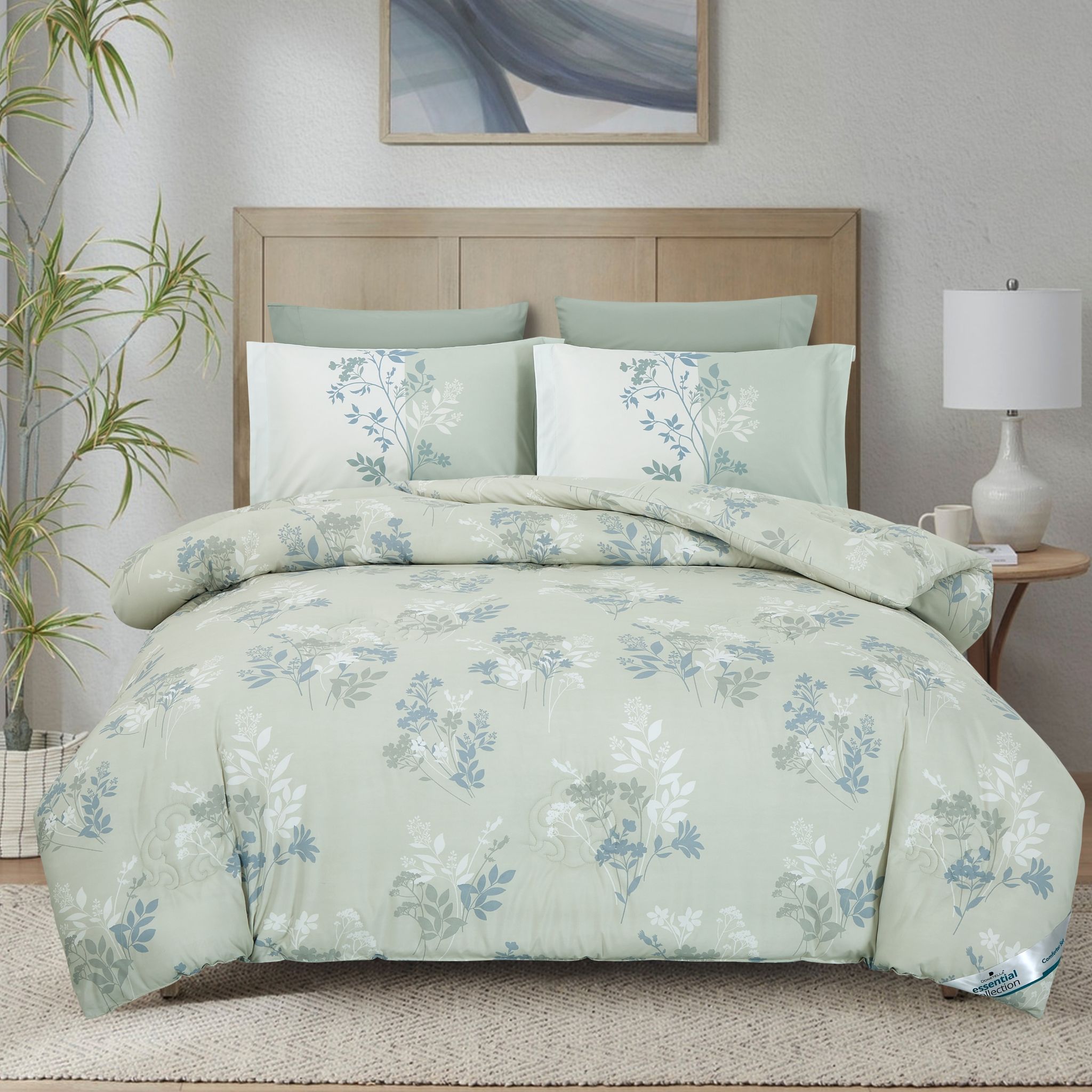 Printed Comforter Set 6-Pcs King Size With Removable Filler And Down Alternative Filling, Sea MIst