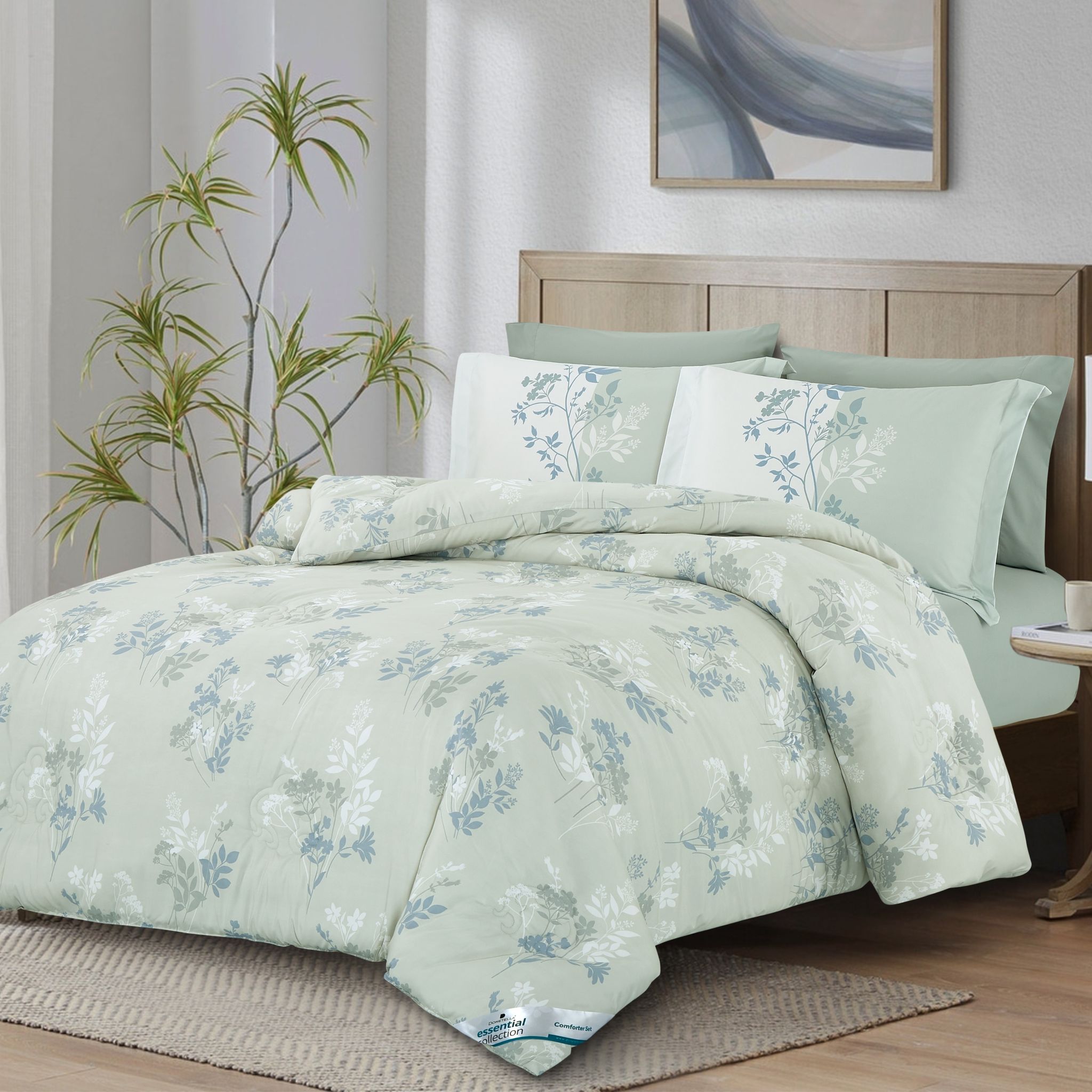 Printed Comforter Set 6-Pcs King Size With Removable Filler And Down Alternative Filling, Sea MIst