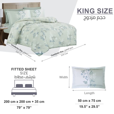 Printed Comforter Set 6-Pcs King Size With Removable Filler And Down Alternative Filling, Grey