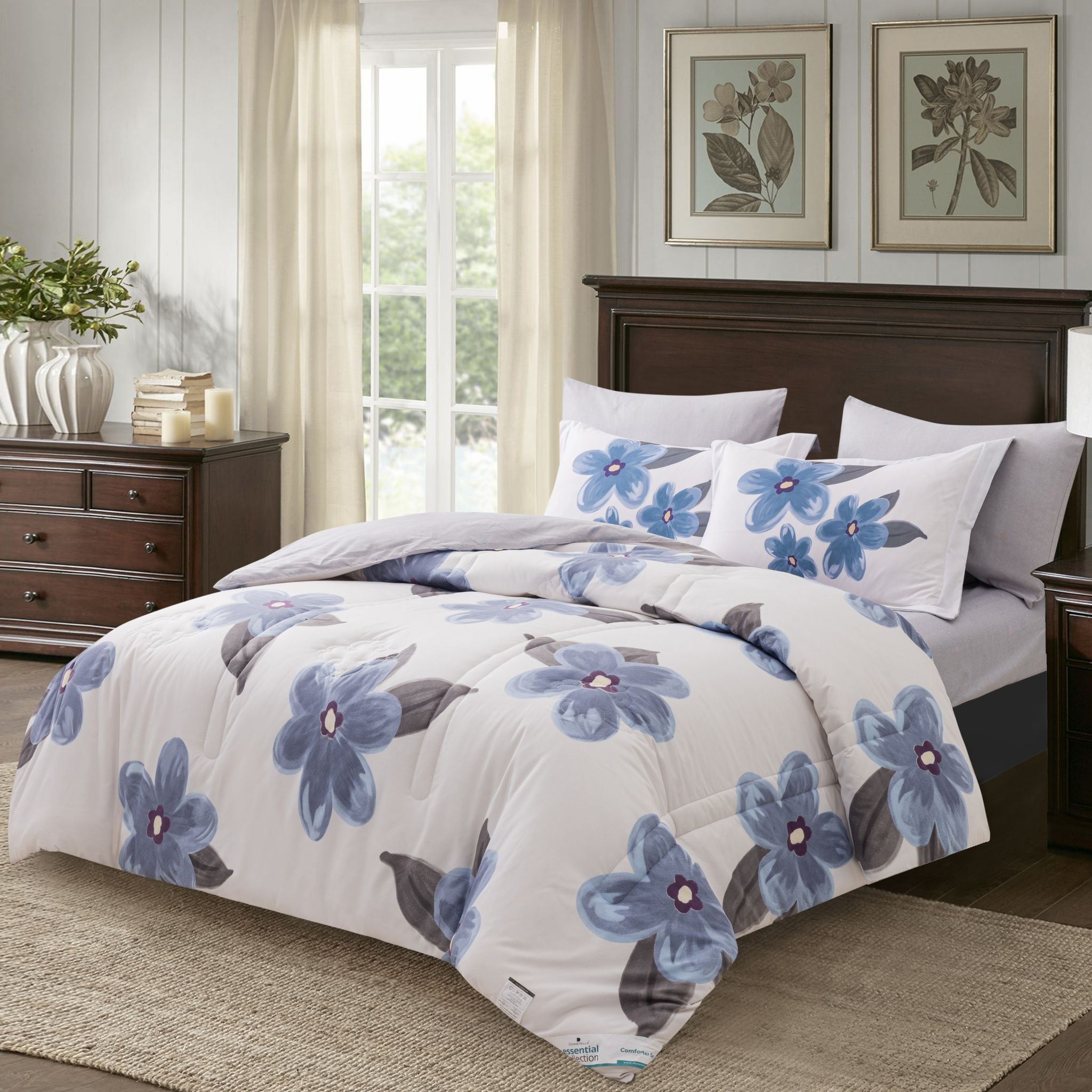 Printed Comforter Set 4-Pcs Single Size Reversible Single Bed Comforter Set With Super-Soft Down Alterntaive Filing,Linen