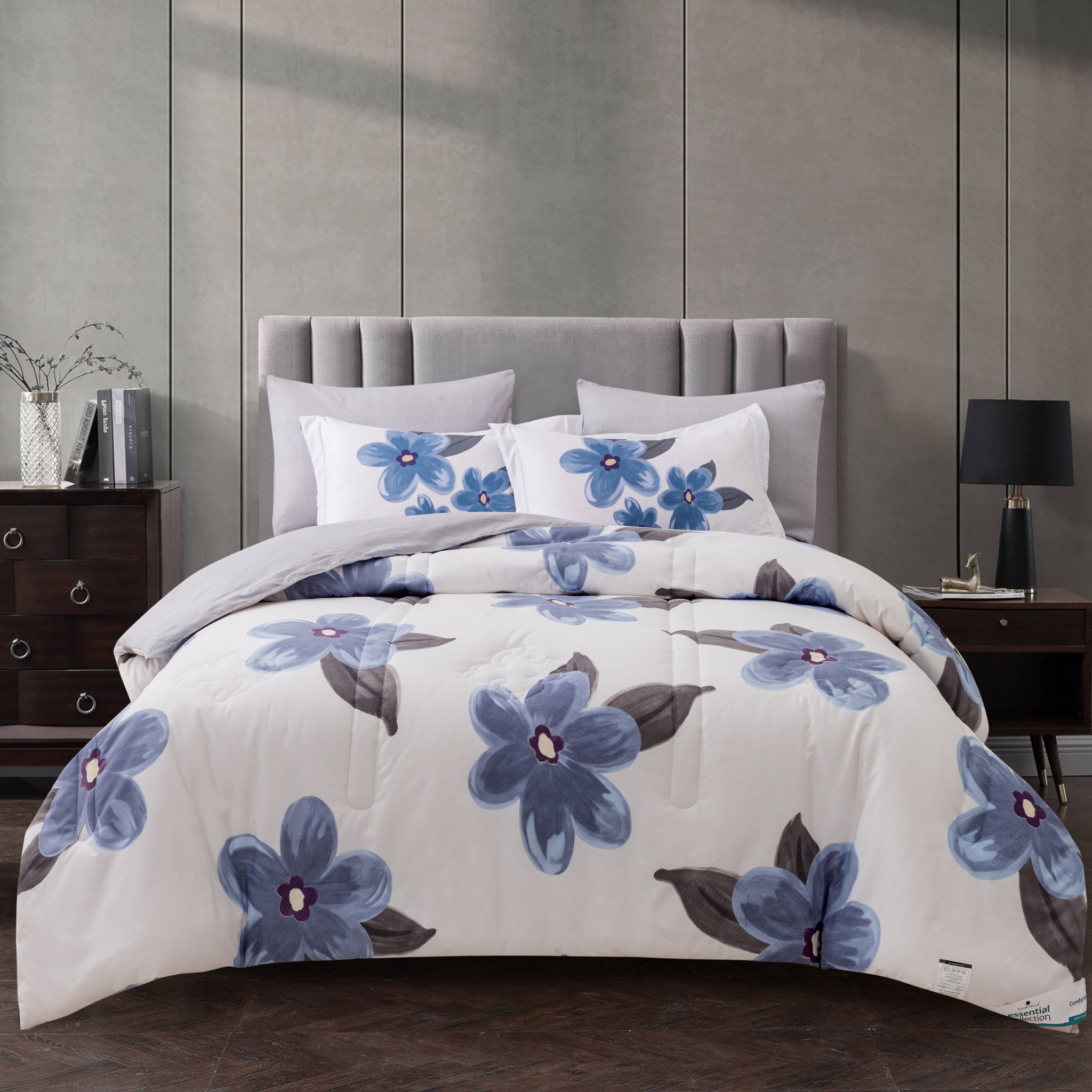 Printed Comforter Set 4-Pcs Single Size Reversible Single Bed Comforter Set With Super-Soft Down Alterntaive Filing,Linen