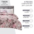 Printed Comforter Set 4-Pcs Single Size Reversible Single Bed Comforter Set With Super-Soft Down Alterntaive Filing,Pinkish Grey