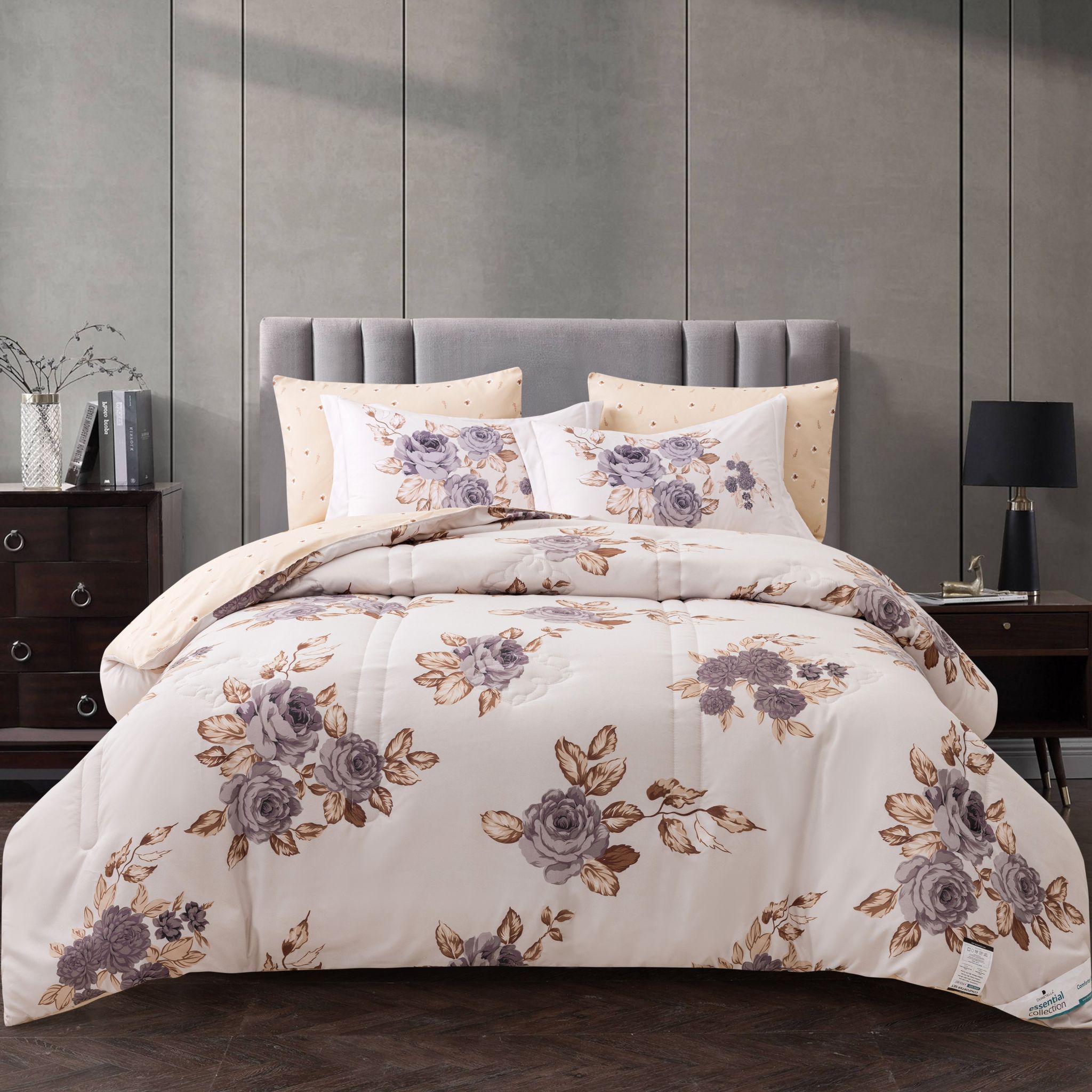 Printed Comforter Set 4-Pcs Single Size Reversible Single Bed Comforter Set With Super-Soft Down Alterntaive Filing,Soft Peach