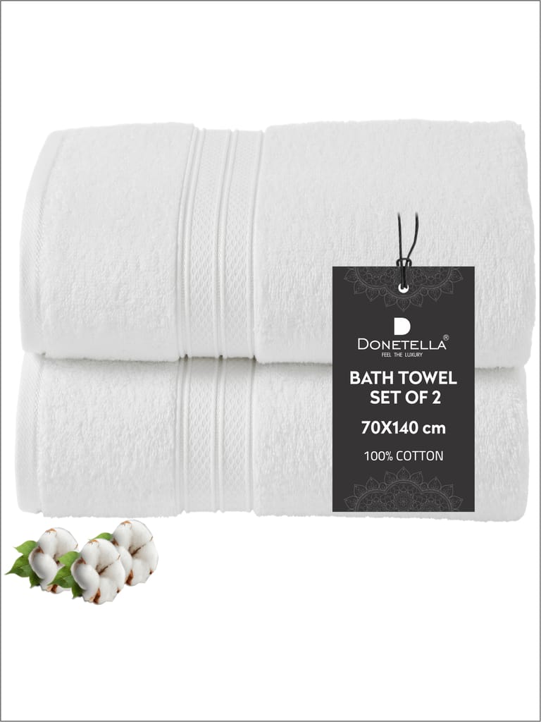 Premium 100 % Combed Cotton 2-Pcs Bath Towel Set  (70 X 140 CM) 600 GSMl,White