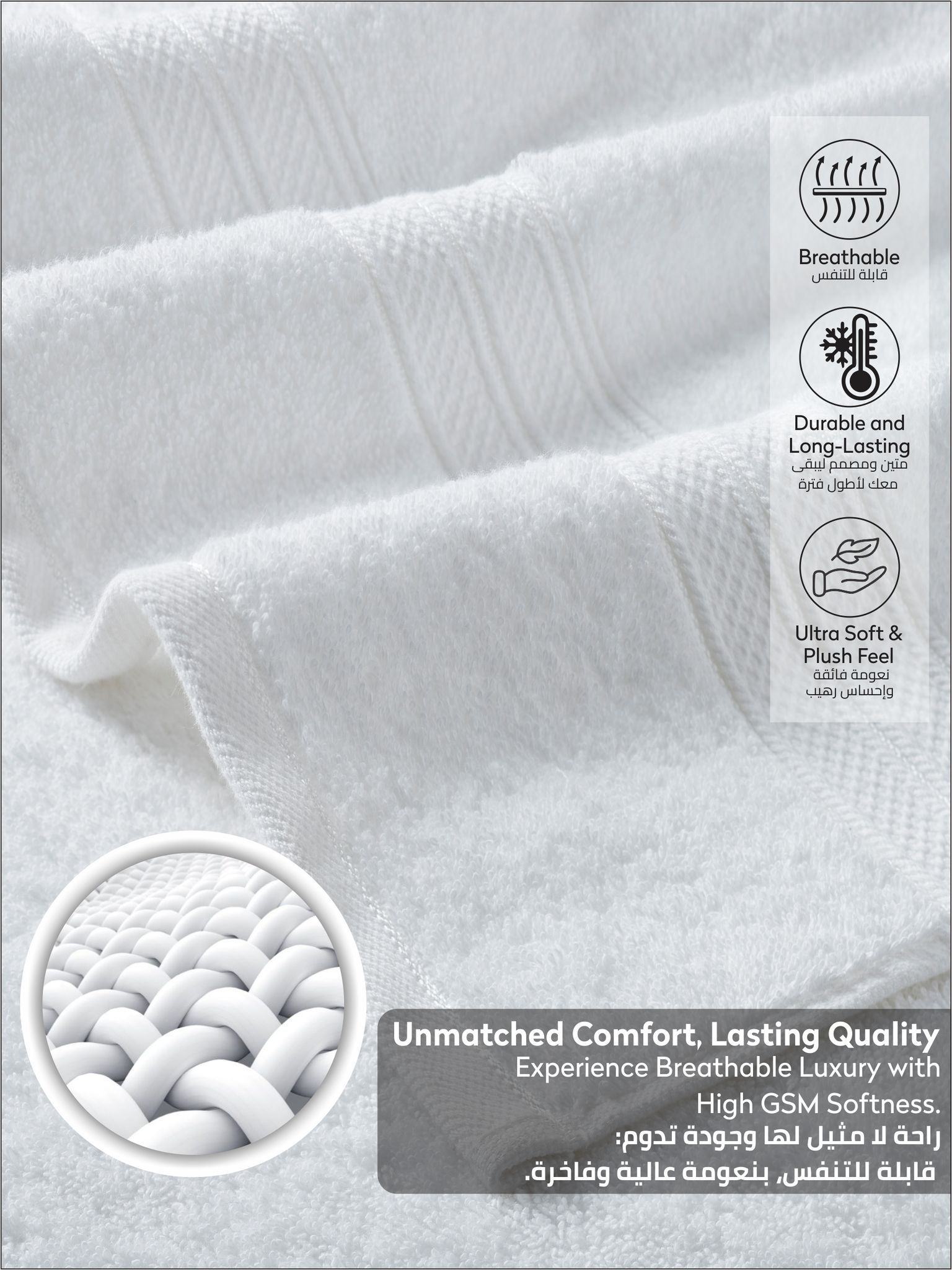 Premium 100 % Combed Cotton 2-Pcs Bath Sheet Set  (85 X 172 CM) 600 GSM,White