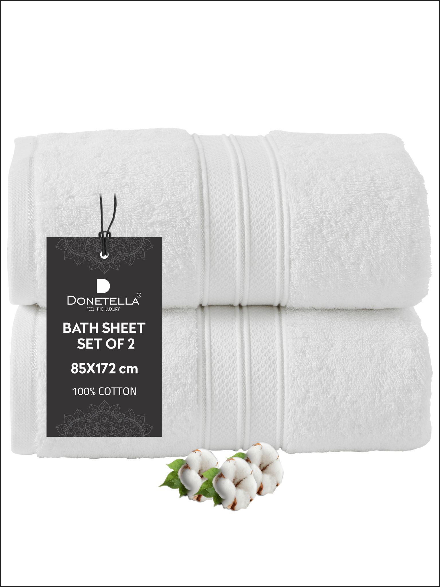 Premium 100 % Combed Cotton 2-Pcs Bath Sheet Set  (85 X 172 CM) 600 GSM,White