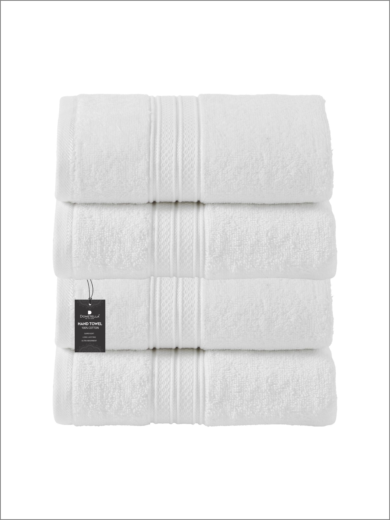 Premium 100 % Combed Cotton 4-Pcs Hand Towel Set  (50 X  90 CM) 600 GSM,White